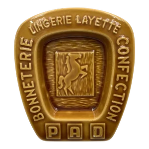 Mid Century French Bonneterie Confection Advertising Bistro Ashtray Desvres France