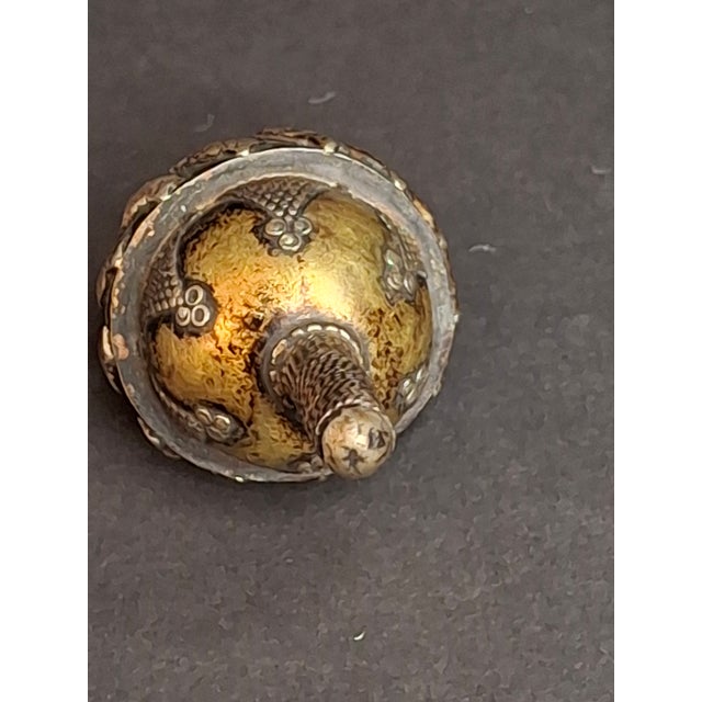 Early 20th Century Antique Spinning Top Dreidel, Gilt Silver Filigree, Central Asian Decorative Toy For Sale - Image 5 of 14
