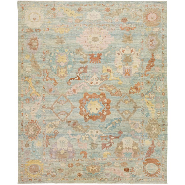 Blue 2010s Floral Handmade Modern Sultanabad Wool Rug in Ligth Blue For Sale - Image 8 of 8