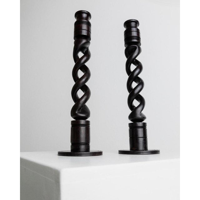 Vintage Candleholders in Dark Wood, 1970s, Set of 2 For Sale - Image 10 of 11