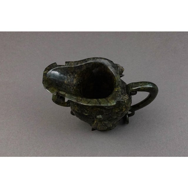 Mid 20th Century Chinese Carved Spinach Jade Carved Small Handled Pitcher For Sale - Image 9 of 9