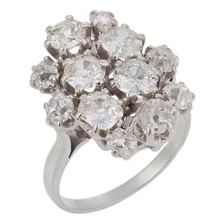 French Mid Century 4.90 Carat Old Mine Cut Diamond Platinum Cocktail Ring, Size 7.75 For Sale