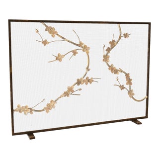 Warm Black Sakura Fireplace Screen Iron For Sale