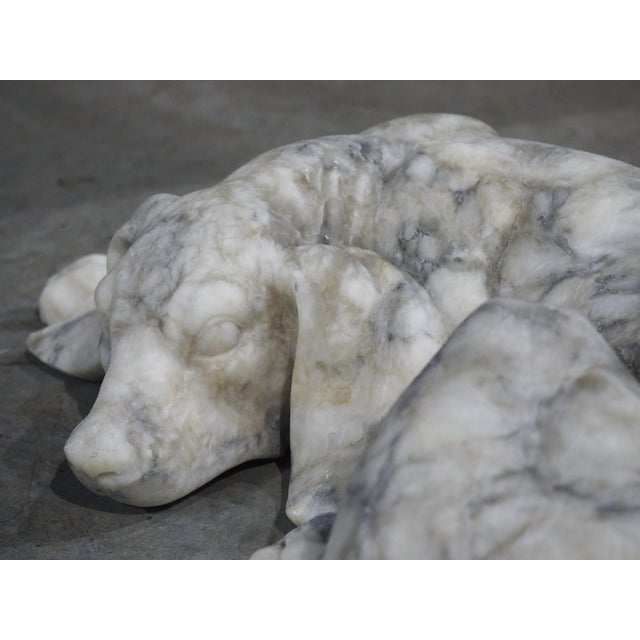 Italian Volterra Alabaster Sleeping Hound Sculpture – Bardiglio Grey, 20th C. For Sale - Image 9 of 14