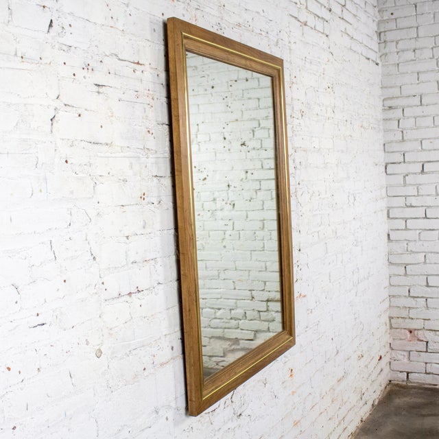 1974 Modern Wall Mirror by Thomasville Rectangular Oak Frame With Brass Plated Detail For Sale - Image 6 of 18