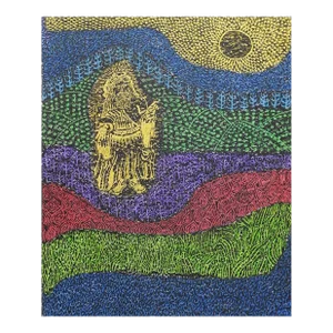 Vintage Mixed Media Surreal Saint Landscape Painting