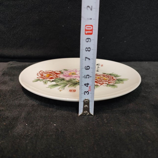 Chinese Ceramic Plate,Famille Rose Porcelain Plate Hand Painted Peony Flowers Pattern For Sale - Image 10 of 10