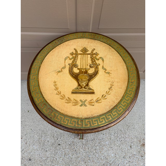 Neoclassical 1920s Regency Green and Gold Painted Flip-Top Side Table With Lyre Motif For Sale - Image 3 of 11