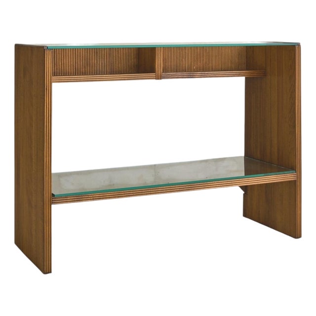 Italian Fluted Cherry Wood Console Table, 1970s For Sale