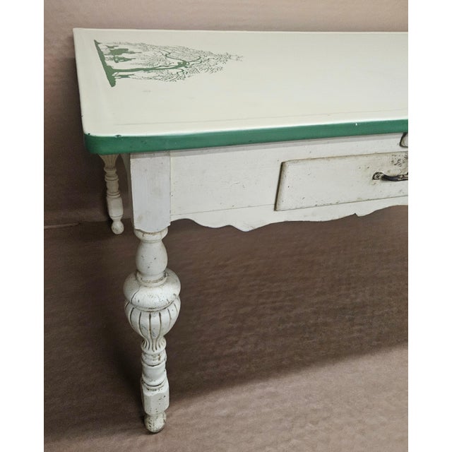 Vintage 1930's Ugo Mochi Designed Enamel Top Farm Dining Work Table For Sale In Philadelphia - Image 6 of 12
