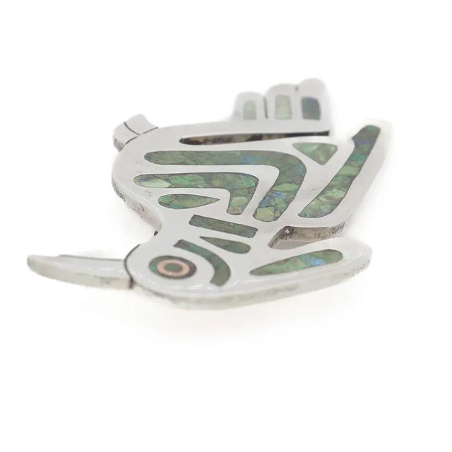 Vintage Mexican Sterling & Copper Mixed Metals Bird Brooch With Azurite Inlay For Sale In Philadelphia - Image 6 of 12