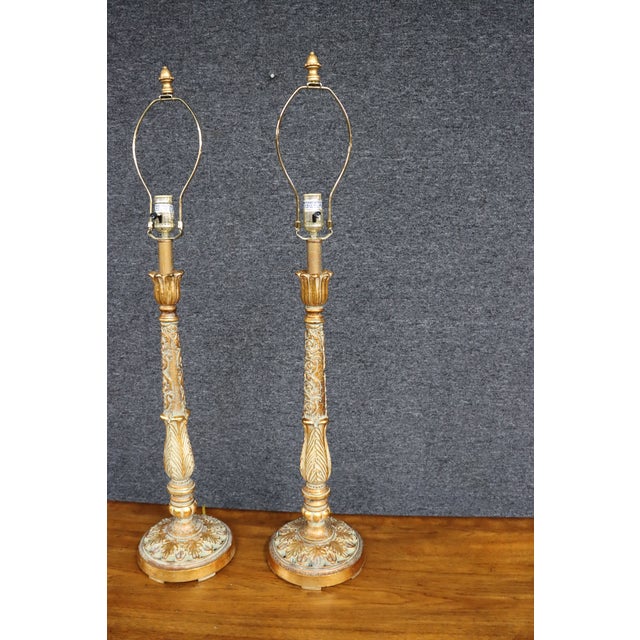 Late 20th Century Pair of Italian Neoclassical Parcel Gilt Table Lamps For Sale - Image 5 of 11