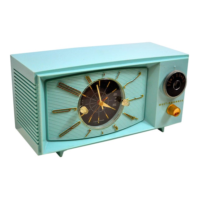 1959 Vintage Westinghouse Light Blue Turquoise Tube Am Clock Radio