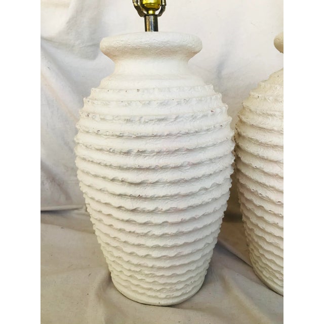 80's Plaster Bee Hive Urn Table Lamps - a Pair For Sale - Image 4 of 6