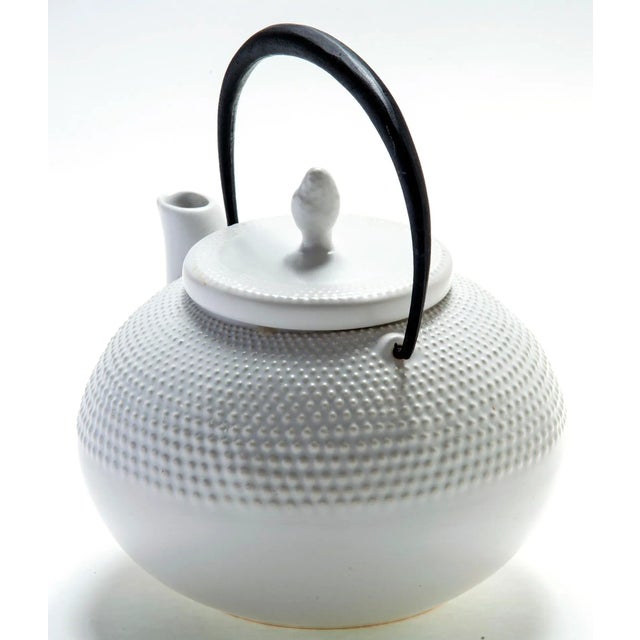 Mid Century Japanese Ceramic White Tea-Pot With Iron Handle For Sale - Image 11 of 12