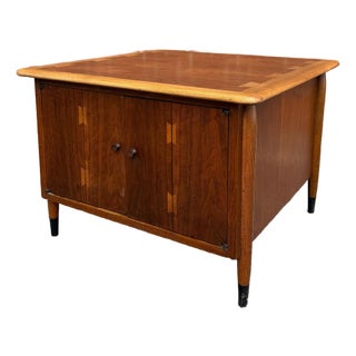 Mid Century Modern Inlaid “Bow-Tie” Attributed Lane Acclaim End Table With Double Doors by Andre Bus, 1960s For Sale