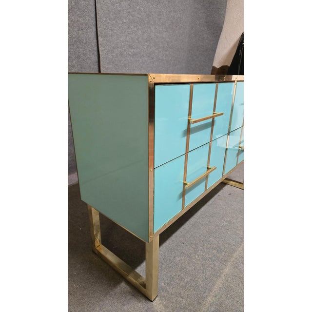 Contemporary Azure Murano Glass and Brass Chest of Drawers from Justfurnituress SRL For Sale - Image 3 of 10