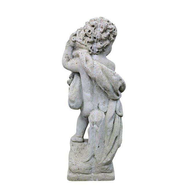 Victorian Vintage Garden Cherub Statue Holding Floral Garland For Sale - Image 3 of 8