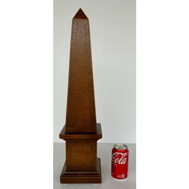 Theodore Alexander Theodore Alexander Transitional Embossed Brown Leather Obelisk For Sale - Image 4 of 5
