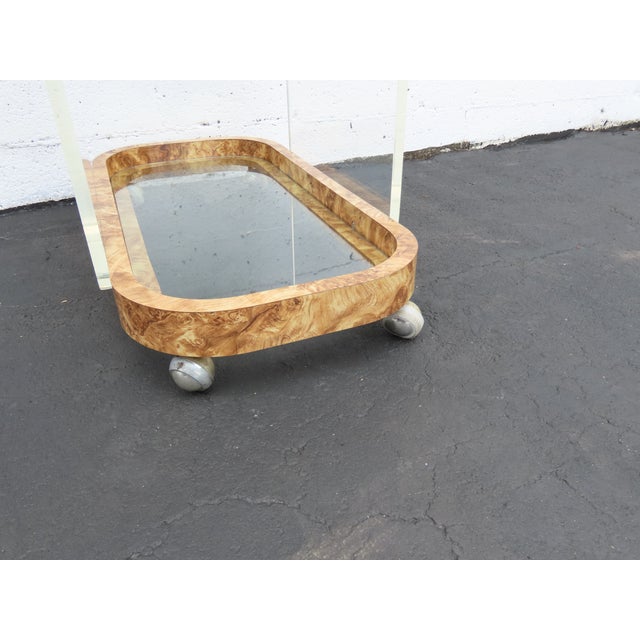 Transparent Lucite Two Tier Glass Top Bar Buffet Server Tea Coffee Cart 6395 For Sale - Image 8 of 16