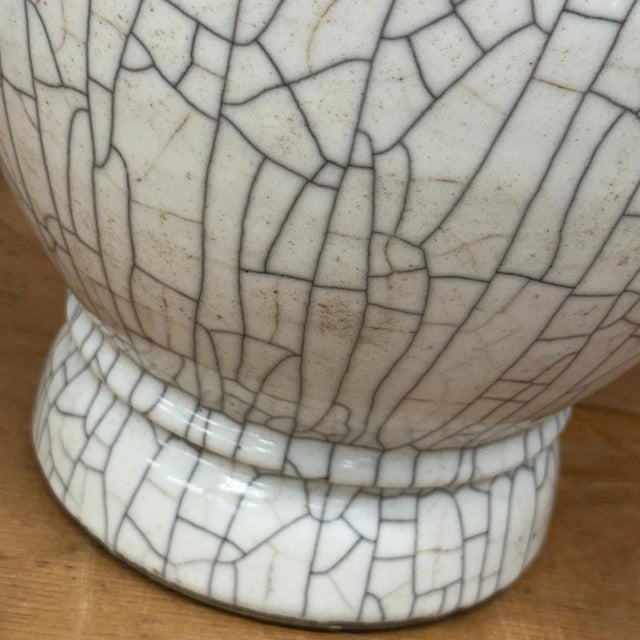 White Crackle Glaze Vase with Elegant Form & Fluted Opening For Sale In New York - Image 6 of 10