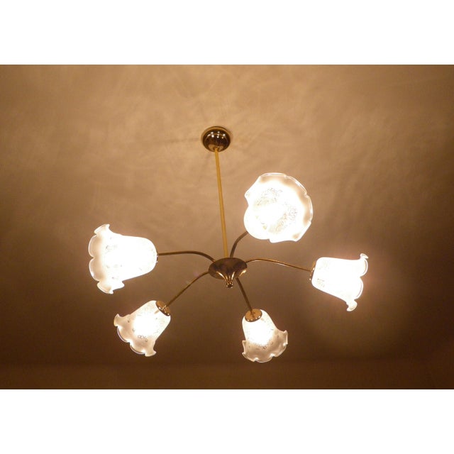 Gold-Plated Metal Chandelier with Opaque Glass Shade, 1960s For Sale - Image 16 of 18