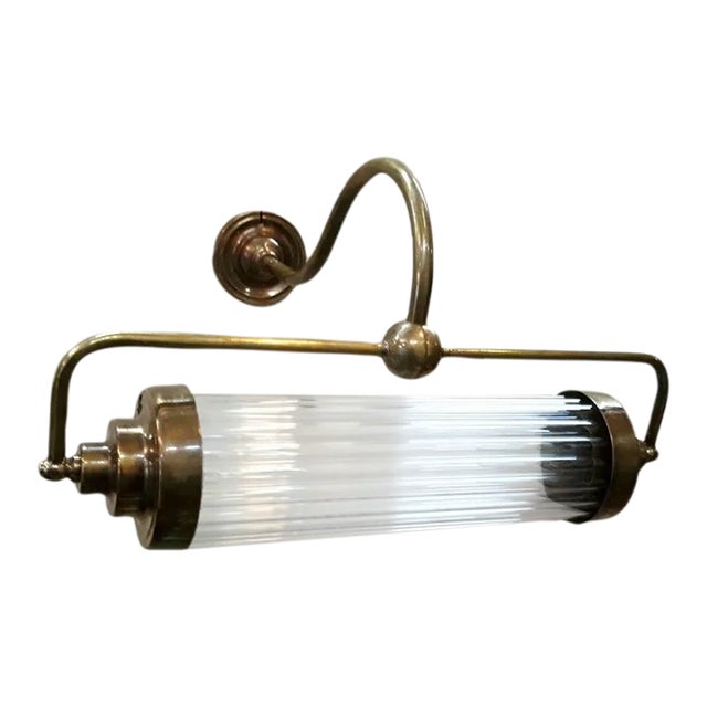 Vintage Art Deco Skyscraper Wall Sconce in Brass & Glas For Sale
