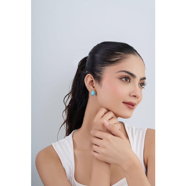 Not Yet Made - Made To Order 8.88ct Sleeping Beauty Turquoise Solitaire Halo Diamond 14k Gold Earrings- A Pair For Sale - Image 5 of 15