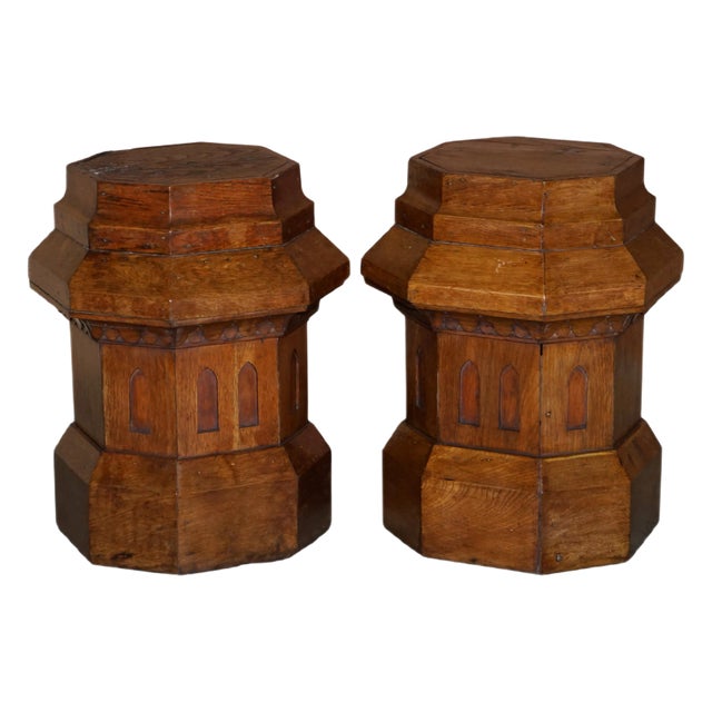 Antique Pugin Gothic Style Plant / Display Stands, 1840s, Set of 2 For Sale