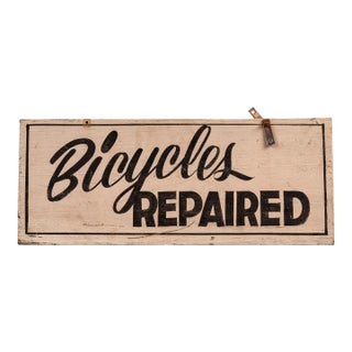 Vintage “Bicycles Repaired” Double-Sided Hand-Painted Shop Sign For Sale