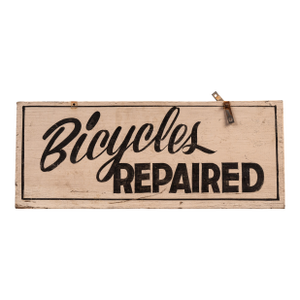 Vintage “Bicycles Repaired” Double-Sided Hand-Painted Shop Sign
