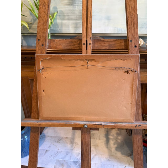 Impressionist Vintage Oil on Board — Spring Blossoming Trees Along a River Path — Impressionist Landscape With Figures — European School — 20th Century — Framed For Sale - Image 3 of 3