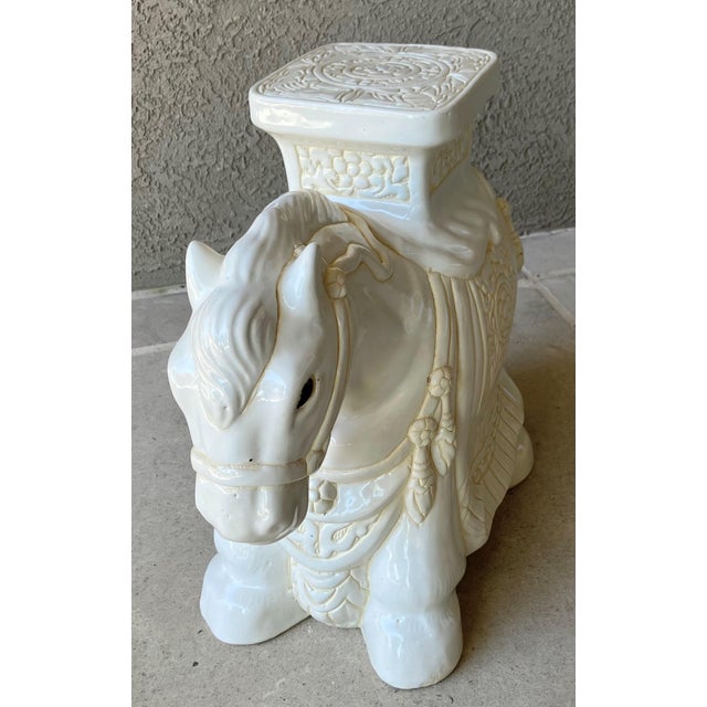 Linen Circa 1980 Fabulous Linen-Hued Earthenware Pony Garden Stool / Plant Stand For Sale - Image 8 of 18