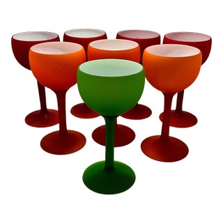 1950s Murano Satinato Goblets - Set of 8 - Attributed to Carlo Moretti For Sale
