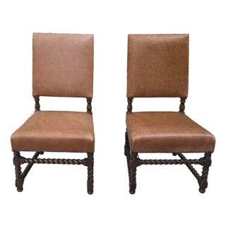 Gorgeous Vintage Ebanista Leather Chairs For Sale