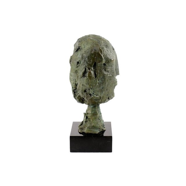 Metal Abstract Head Sculpture, 20th Century, Green-Patinated Bronze For Sale - Image 7 of 10
