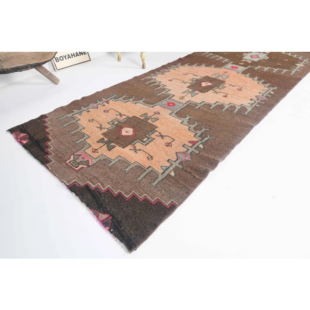 Vintage Turkish Oushak Handmade Wool Cotton Orange Runner Rug For Sale - Image 4 of 11