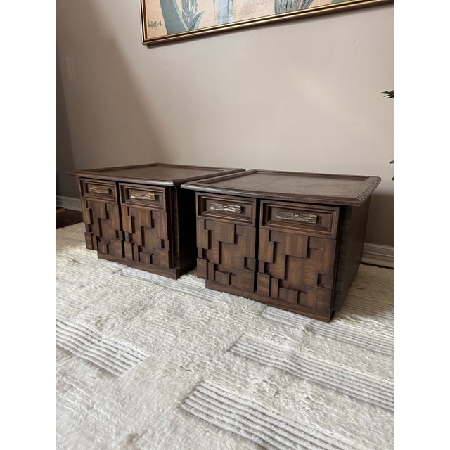 Brutalist Vintage Brutalist End Tables / Nightstands After Paul Evans For Sale - Image 3 of 12
