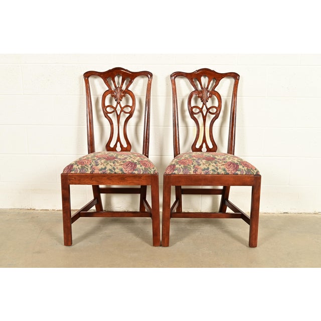 Henredon Georgian Carved Mahogany Side Chairs or Dining Chairs, Pair For Sale - Image 15 of 15