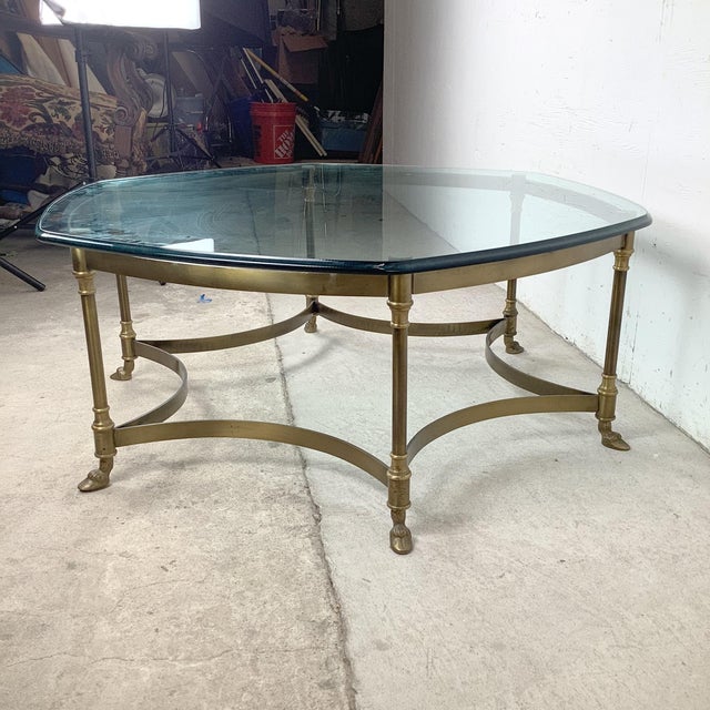 Mid 20th Century 1960s Neoclassical Brass and Glass Hoof Foot Coffee Table in the Style of La Barge For Sale - Image 5 of 18