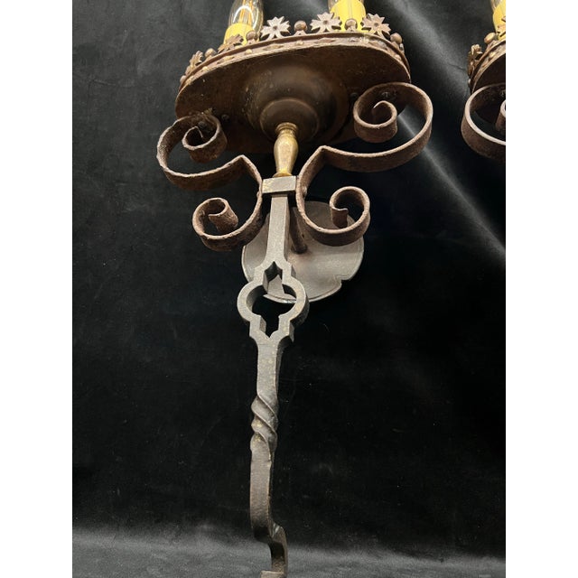 Spanish Revival 1920's Interior Sconces With Crown Detailing -A Pair For Sale - Image 10 of 12