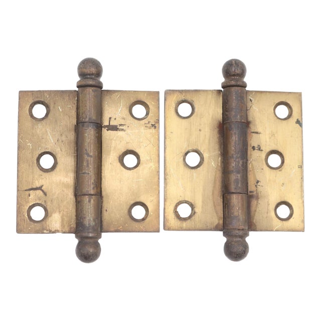 Pair of Vintage 2.5 X 2.5 In. Brass Plated Steel Cabinet Hinges For Sale