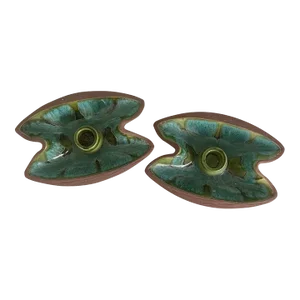 1950’s Glazed Ceramic Mid-Century Candlestick Holders - a Pair