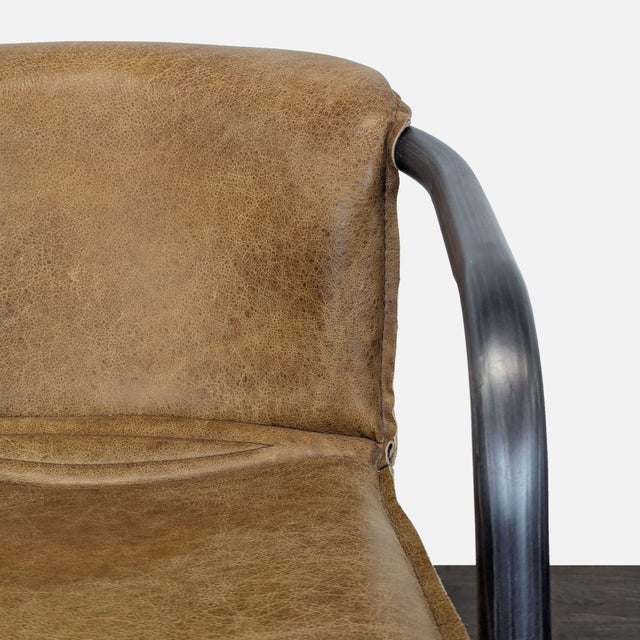 Industrial Style Lounge Chair With Metal Frame and Brown Leather Seat For Sale - Image 9 of 10