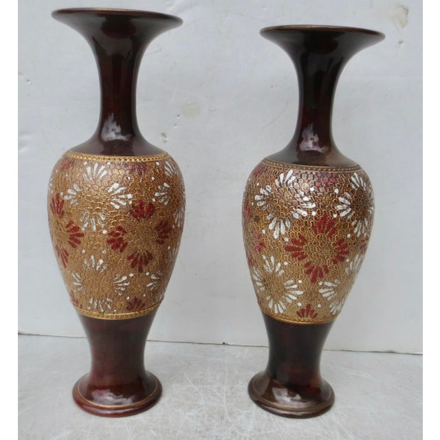 Victorian Antique Victorian Royal Doulton Vases Circa 1880, Set of 2 For Sale - Image 3 of 8
