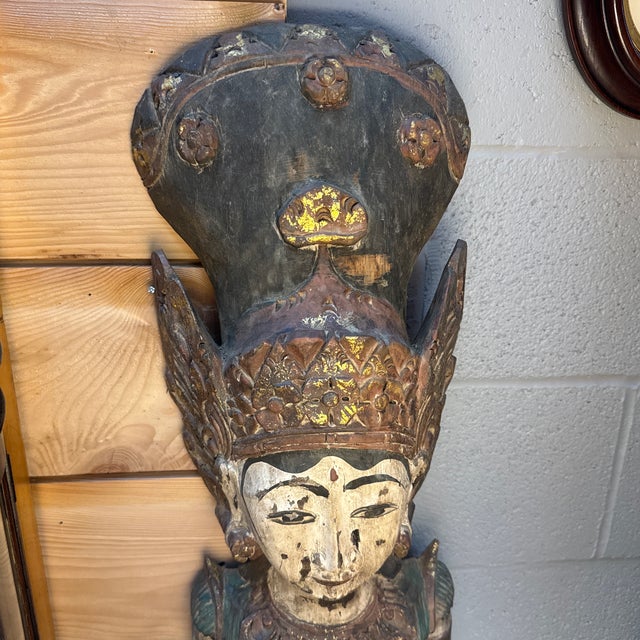 Early 20th Century Antique Pair Indonesian Rice Goddesses- Dewi Sri- Handcarved & Handpainted For Sale - Image 5 of 11