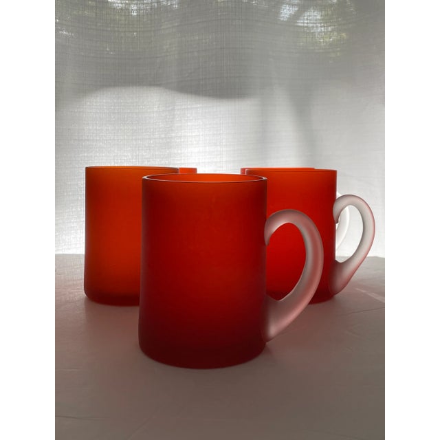 Carlo Moretti Set of 5 Vintage Orange Satin Glass Carlo Moretti Mugs For Sale - Image 4 of 13