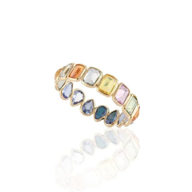 14k Gold Multi Sapphire and Tanzanite Eternity Band Ring Size 7 ( All Sizes Available ) For Sale - Image 11 of 12