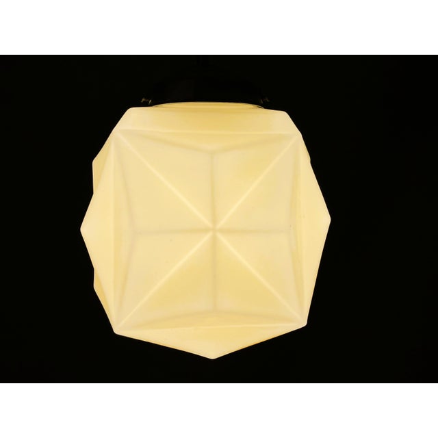 Metal Art Deco Style Cream Opaline Origami Glass Pendant Lamp, 1960s For Sale - Image 7 of 10