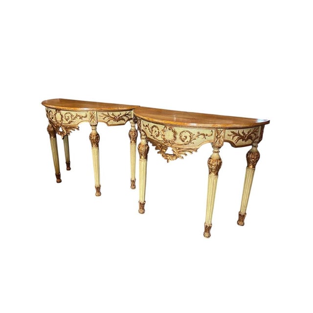 Wood Console Tables in Lacquered and Gilded Fir Wood with Marbled Top, 1970s, Set of 2 For Sale - Image 7 of 7